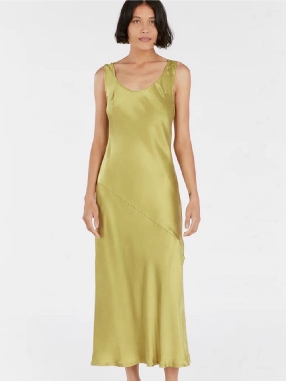 DISSH Olive Green Satin Midi Slip Dress - Picture 2 of 3